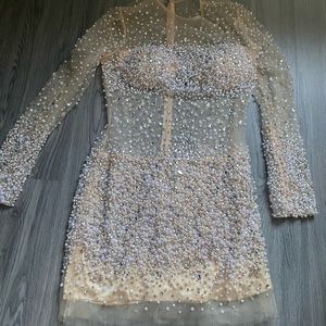 Homecoming/ Prom Beautiful beaded rhinestone see through dress. Size M/L.